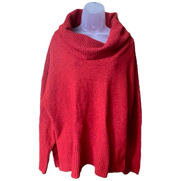 Time & Tru Red Cowl Neck Oversized Pullover Sweater Sz Large Comfy Cozy - Picture 1 of 10